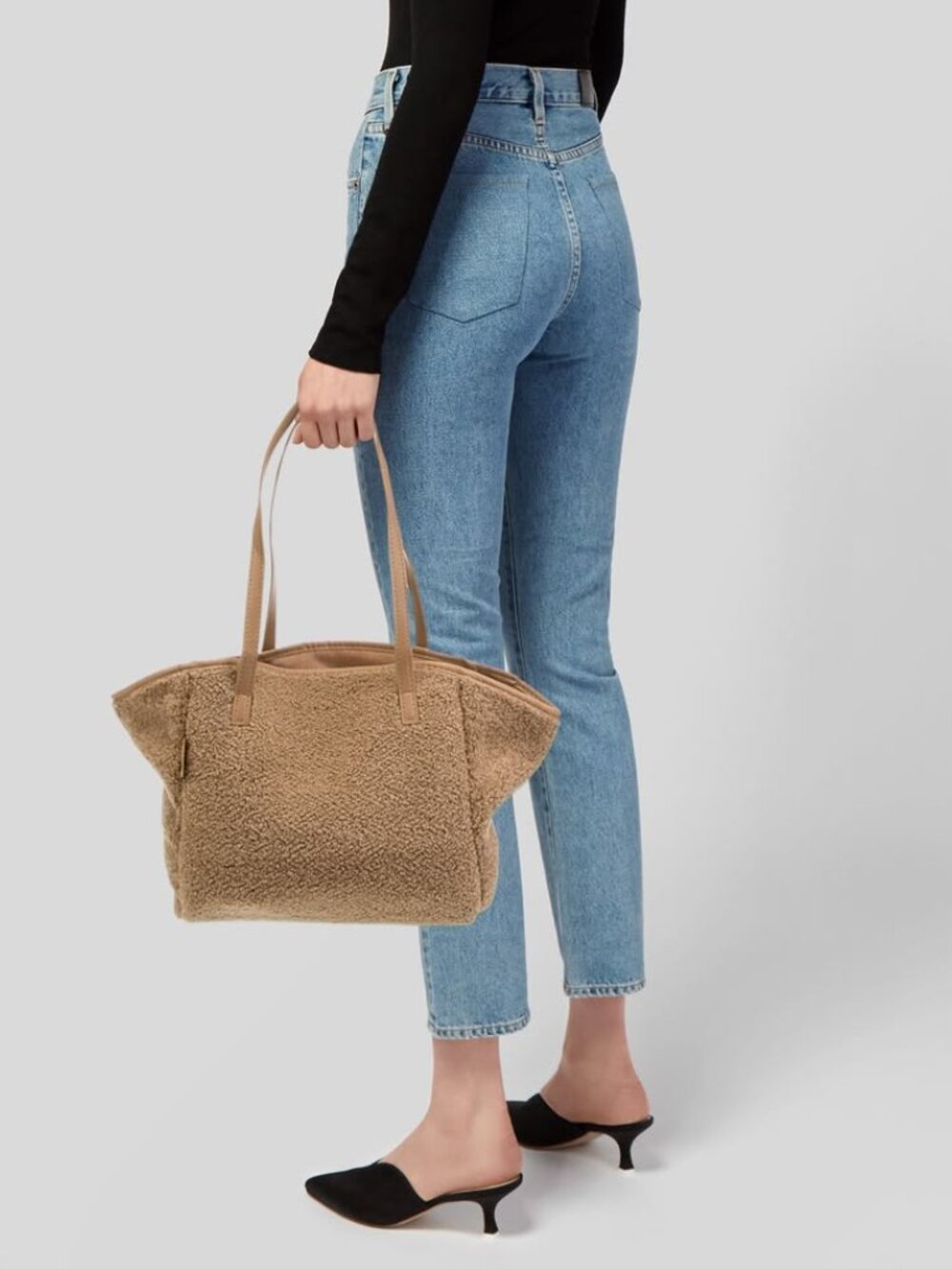 Neiman Marcus Teddy Sherpa Tote Bag Tan Brown Fleece Large Carryall